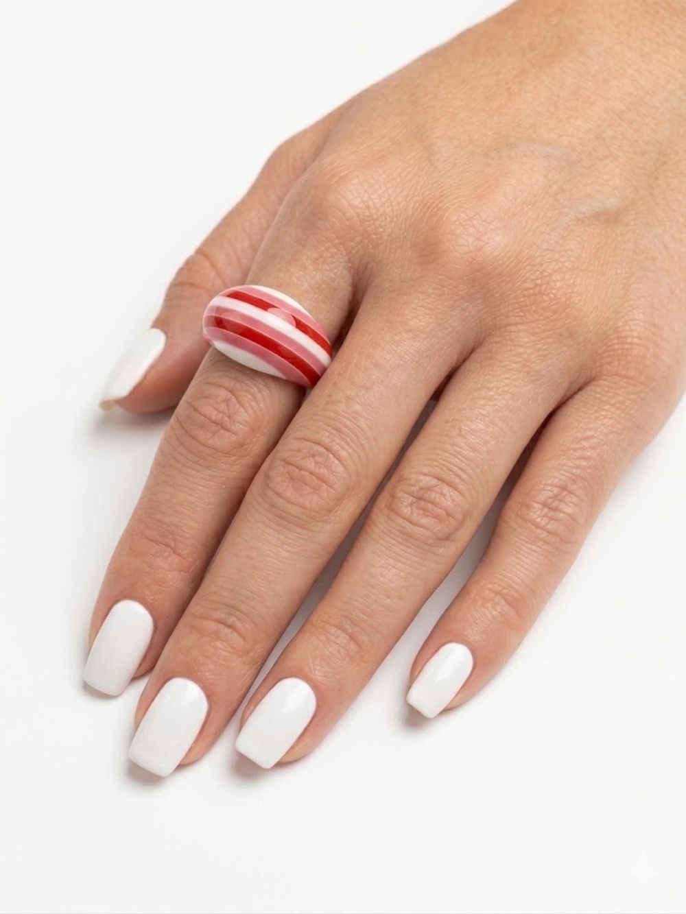 Pink Red White Striped Acrylic Dome Ring Retro Modern Pop Art Size 6.5
